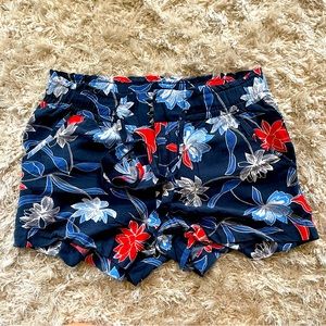 Old Navy Red and Blue Floral Zipper & Tie Shorts  |  Size Medium